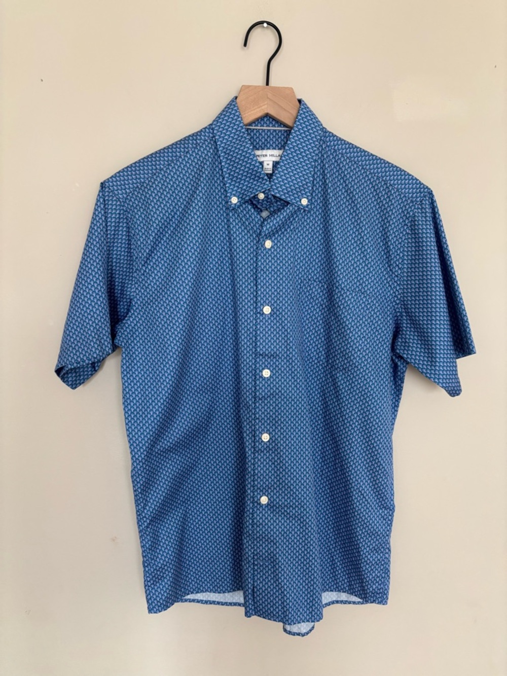 Peter Millar Blue Micro-Print Short Sleeve Button-Down Shirt